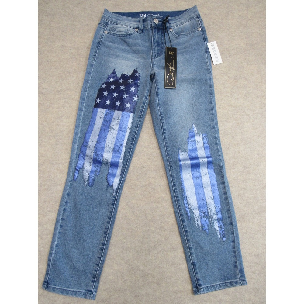 DG2 Diane Gilman Americana Flag Jeans Blue Stretch Denim Petite 0P NWT